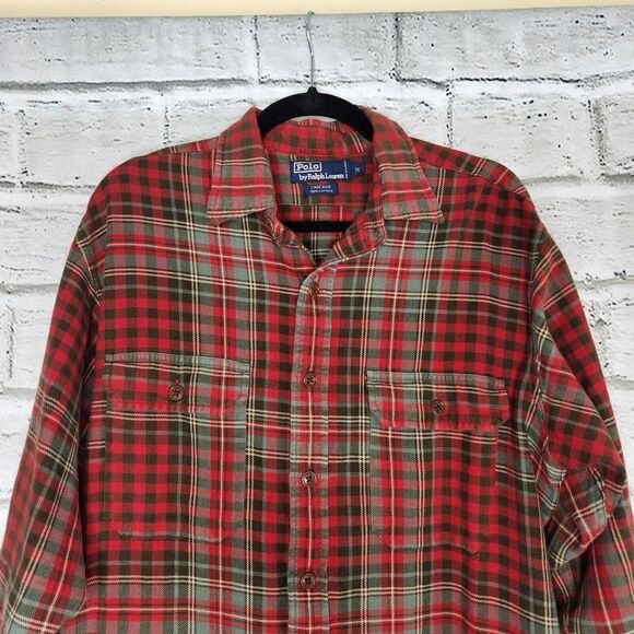 Polo Ralph Lauren Cascade 100% Cotton Button Up Long Sleeve Shirt Red Green M - Picture 5 of 5